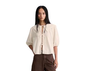 Kurzarmbluse MARC O'POLO DENIM "aus leichter Bio-Baumwolle", Damen, Gr. M, beige (silky weiß), Obermaterial: 100% Baumwolle, unifarben, regular fit normal, Bündchen, Blusen (69659652-M) silky weiß