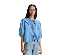 Kurzarmbluse MARC O'POLO DENIM "aus leichter Bio-Baumwolle", Damen, Gr. XXS, flaxflower blau, Obermaterial: 100% Baumwolle, unifarben, regular fit normal, Bündchen, Blusen (70689319-XXS) flaxflower bl