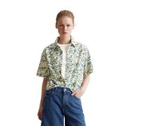 Kurzarmbluse MARC O'POLO DENIM "aus LENZING™ ECOVERO™-Mix", Damen, Gr. XS, blau (medium blau), Obermaterial: 73% Viskose, 27% Baumwolle, bedruckt, relaxed fit bauchfrei, normaler Saum, Blusen (6876563