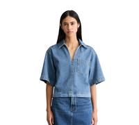 Kurzarmbluse MARC O'POLO DENIM "aus reinem Organic Cotton", Damen, Gr. L, blau (medium blau), Obermaterial: 100% Baumwolle, unifarben, loose fit bauchfrei, V-Ausschnitt, normaler Saum, Blusen (9699384
