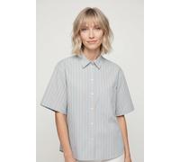 Kurzarmbluse MARC O'POLO DENIM "aus gestreifter Papertouch-Popeline", Damen, Gr. XL, light blau, Obermaterial: 100% Baumwolle, gestreift, regular fit normal, normaler Saum, Blusen (94384502-XL) light