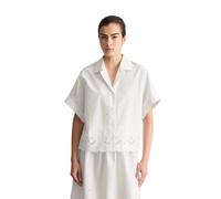 Kurzarmbluse MARC O'POLO DENIM "mit Broderie Anglaise", Damen, Gr. L, silky weiß, Obermaterial: 100% Baumwolle, unifarben, relaxed fit normal, Blusen (61614930-L) silky weiß