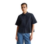 Kurzarmbluse MARC O'POLO DENIM "mit Falten-Details im Rücken", Damen, Gr. XS, blau depths, Obermaterial: 53% Leinen, 47% Baumwolle, unifarben, regular fit normal, normaler Saum, Blusen (12532621-XS) b