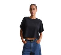 Kurzarmbluse MARC O'POLO DENIM "mit markanter Struktur", Damen, Gr. XL, blau (blau depths), Obermaterial: 56% Baumwolle, 43% Viskose, 1% Elasthan, unifarben, Basic, relaxed fit bauchfrei, Rückenaussch