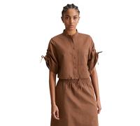 Kurzarmbluse MARC O'POLO DENIM "mit Tunnelzug-Details", Damen, Gr. XXL, melted chocolate, Obermaterial: 53% Leinen, 47% Baumwolle, unifarben, relaxed fit bauchfrei, Blusen (27769319-XXL) melted chocol