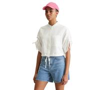 Kurzarmbluse MARC O'POLO DENIM "mit Tunnelzug-Details", Damen, Gr. XXL, silky weiß, Obermaterial: 53% Leinen, 47% Baumwolle, unifarben, relaxed fit bauchfrei, Blusen (59776215-XXL) silky weiß