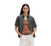 Kurzarmbluse MARC O'POLO "mit breiter Kellerfalten im Rücken", Damen, Gr. 46, oxide grau, Obermaterial: 100% Leinen, unifarben, regular fit normal, Blusen (56515603-46) oxide grau
