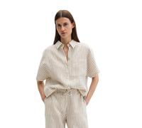 Kurzarmbluse MARC O'POLO "mit garngefärbtem Streifenmuster", Damen, Gr. 40, medium braun, Obermaterial: 100% Leinen, gestreift, regular fit normal, normaler Saum, Blusen (31350532-40) medium braun