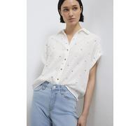 Kurzarmbluse MAVI "SHORT SLEEVE WOVEN SHIRT", Damen, Gr. L, weiß (small stroke shell print), 58% Baumwolle, 42% Viskose, Jacquardmuster, loose fit normal, eng 1-Knopf-Manschette, Blusen, Bluse kurzarm