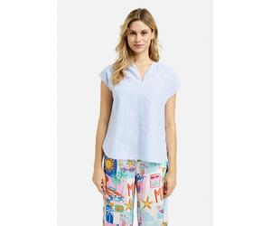 Kurzarmbluse MILANO ITALY, Damen, Gr. 40, azure, Web, Material: 100% Baumwolle, gestreift, regular fit normal, V-Ausschnitt, weit offene Kante, Blusen (68381960-40) azure