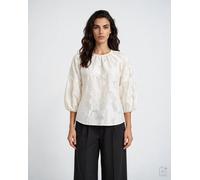 Kurzarmbluse MILANO ITALY, Damen, Gr. 40, beige (pearl), Web, Material: 70% Polyamid, 30% Polyester, unifarben, regular fit normal, Rundhals, weit gerader Abschluss, Blusen, mit Ballonärmeln (54312143