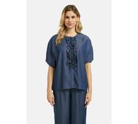 oversized blouse w stand up collar + ruffled placket Blau 40