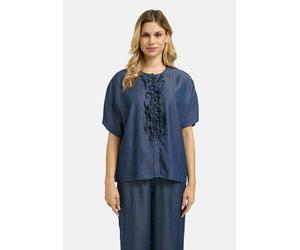 Kurzarmbluse MILANO ITALY, Damen, Gr. 40, schwarz denim, Web, Material: 100% Lyocell, unifarben, oversize normal, Rundhals, weit offene Kante, Blusen, mit überschnittener Schulter (12004016-40) schwar