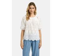 Kurzarmbluse MILANO ITALY, Damen, Gr. 40, weiß, Web, Material: 100% Baumwolle, unifarben, regular fit normal, Rundhals, Raglanärmel elastischer Bund, Blusen, mit Rüschen am Ausschnitt (25867037-40) we