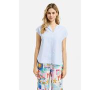 sleeveless blouse w gathering around neckpanel, slit in cf Blau 42