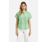 Kurzarmbluse MILANO ITALY, Damen, Gr. 42, grün (mint), Web, Material: 100% Baumwolle, gestreift, regular fit normal, hoch geschlossener Ausschnitt, weit offene Kante, Blusen, mit überschnittener Schul