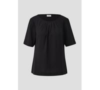 Kurzarmbluse S.OLIVER BLACK LABEL Gr. 42, schwarz (black) Damen Blusen kurzarm mit Rundhalsausschnitt und Raffung (17845400-42)