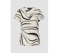 Kurzarmbluse S.OLIVER BLACK LABEL, Damen, Gr. 38, braun (braun aop), Cru00eape, Obermaterial: 100% Viskose, bedruckt, casual, regular fit taillenbedeckt, Rundhals, Kurzarm, Blusen, mit All-Over Print 