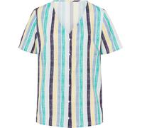 Kurzarmbluse mittelblau-gelb-gestreift 42 Polyester