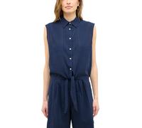 Kurzarmbluse MUSTANG "Damen Style Arvada", Damen, Gr. 46, blau (blau 5324), Crêpe, 100% Baumwolle, unifarben, relaxed fit, Blusen Kurzarmbluse (70342635-46)