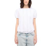 Kurzarmbluse MUSTANG "Damen Style Assaria", Damen, Gr. 46, weiß (weiß 2045), Web, 100% Baumwolle, unifarben, lässig geschnitten, Rundhals, Blusen Kurzarmbluse (46751866-46)