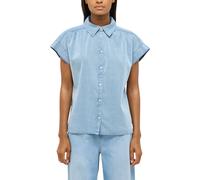 Kurzarmbluse MUSTANG "Damen Style Jazmine", Damen, Gr. 40, blau 300, Web, 72% Lyocell, 28% Baumwolle, unifarben, loose fit, Blusen (52995430-40) blau 300