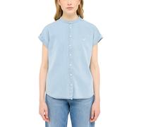 Kurzarmbluse MUSTANG "Damen Style Tulsa", Damen, Gr. 42, blau (blau 210), Web, 72% Lyocell, 28% Baumwolle, unifarben, casual, loose fit, Kurzarm, Blusen (34902032-42) blau 210