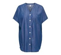 Kurzarmbluse ONLY CARMAKOMA "CARBEA S/S TUNIC DNM GUA", Damen, Gr. 54, blau (medium blau denim), Web, Obermaterial: 65% Baumwolle, 35% Lyocell, unifarben, loose fit Po-bedeckend, V-Ausschnitt, Blusen 