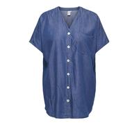 Kurzarmbluse ONLY CARMAKOMA "CARBEA S/S TUNIC DNM GUA", Damen, Gr. 54, medium blau denim, Web, Obermaterial: 65% Baumwolle, 35% Lyocell, unifarben, loose fit Po-bedeckend, V-Ausschnitt, Blusen (338516