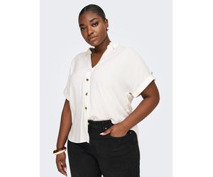 Kurzarmbluse ONLY CARMAKOMA "CARYASMIN SHIRT S/S WVN NOOS", Damen, Gr. 50, weiß (snow weiß), Web, Obermaterial: 100% Viskose, unifarben, normal, V-Ausschnitt, Blusen, Topseller (45045720-50) snow weiß