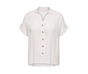 Kurzarmbluse ONLY CARMAKOMA "CARYASMIN SHIRT S/S WVN NOOS", Damen, Gr. 52, weiß (snow weiß), Web, Obermaterial: 100% Viskose, unifarben, normal, V-Ausschnitt, Blusen (45045720-52) snow weiß