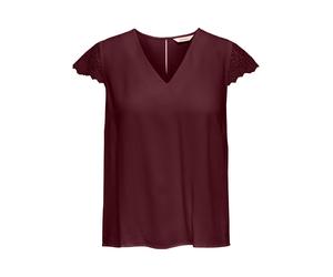 Kurzarmbluse ONLY "ONLELVA-VIA S/S DETAIL TOP WVN CS FR", Damen, Gr. M, port royale, Web, Obermaterial: 100% Viskose, unifarben, normal, V-Ausschnitt, Blusen, Viskose, Spitze (85992426-M) port royale