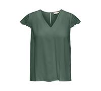 Kurzarmbluse ONLY "ONLELVA-VIA S/S DETAIL TOP WVN CS FR", Damen, Gr. S, laurel wreath, Web, Obermaterial: 100% Viskose, unifarben, normal, V-Ausschnitt, Blusen Kurzarmbluse, Viskose, Spitze, Topseller