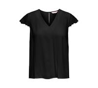 Kurzarmbluse ONLY "ONLELVA-VIA S/S DETAIL TOP WVN CS FR", Damen, Gr. S, schwarz, Web, Obermaterial: 100% Viskose, unifarben, normal, V-Ausschnitt, Blusen Kurzarmbluse, Viskose, Spitze, Topseller (3657