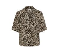 Kurzarmbluse ONLY "ONLEMMIA S/S BUTTON SHIRT PNT", Damen, Gr. XL, schwarz aop:leo, Web, Obermaterial: 98% Polyester, 2% Nylon, bedruckt, regular fit normal, V-Ausschnitt, Blusen, Materialmix, regular