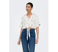 Kurzarmbluse ONLY "ONLPAULA LIFE S/S TIE SHIRT WVN NOOS", Damen, Gr. L, beige (cloud dancer aop:nira flower), Web, Obermaterial: 100% Viskose, bedruckt, regular fit normal, V-Ausschnitt, Blusen, Visko