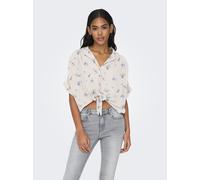Kurzarmbluse ONLY "ONLPAULA LIFE S/S TIE SHIRT WVN NOOS", Damen, Gr. L, cloud dancer aop:nira flower, Web, Obermaterial: 100% Viskose, bedruckt, regular fit normal, V-Ausschnitt, Blusen, Viskose, regu