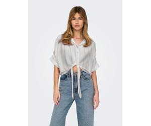 Kurzarmbluse ONLY "ONLPAULA LIFE S/S TIE SHIRT WVN NOOS", Damen, Gr. M, cloud dancer stripes:wide blau bonnet stripe, Web, Obermaterial: 100% Viskose, gestreift, regular fit normal, V-Ausschnitt, Blus