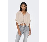 Kurzarmbluse ONLY "ONLPAULA LIFE S/S TIE SHIRT WVN NOOS", Damen, Gr. XL, pumice stone stripes:cd stripes, Web, Obermaterial: 100% Viskose, gestreift, regular fit normal, V-Ausschnitt, Blusen, Viskose,