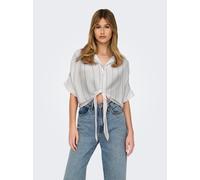 Kurzarmbluse ONLY "ONLPAULA LIFE S/S TIE SHIRT WVN NOOS", Damen, Gr. XL, weiß (cloud dancer stripes:wide blau bonnet stripe), Web, Obermaterial: 100% Viskose, gestreift, regular fit normal, V-Ausschni