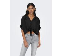 Kurzarmbluse ONLY "ONLPAULA LIFE S/S TIE SHIRT WVN NOOS", Damen, Gr. XS, schwarz, Web, Obermaterial: 100% Viskose, unifarben, regular fit normal, V-Ausschnitt, Blusen, Viskose, regular fit (91177865-X