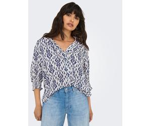 Kurzarmbluse ONLY "ONLRAYA 3/4 SHIRT WVN NOOS", Damen, Gr. S, blau (night sky aop:ocean graphic), Web, Obermaterial: 100% Viskose, bedruckt, lässig geschnitten normal, V-Ausschnitt, gesmokt, Blusen, V