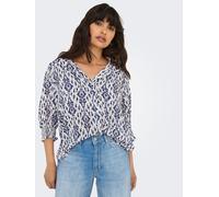 Kurzarmbluse ONLY "ONLRAYA 3/4 SHIRT WVN NOOS", Damen, Gr. XL, blau (night sky aop:ocean graphic), Web, Obermaterial: 100% Viskose, bedruckt, lässig geschnitten normal, V-Ausschnitt, gesmokt, Blusen, 