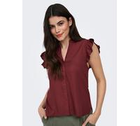 Kurzarmbluse ONLY "ONLROSELLA LIFE CAPSLEEVE SHIRT WVN NOOS", Damen, Gr. M, rot (syrah), Web, Obermaterial: 100% Viskose, unifarben, regular fit normal, V-Ausschnitt, Blusen, Viskose, regular fit (122
