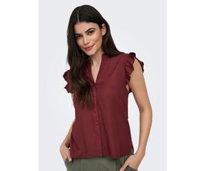 Kurzarmbluse ONLY "ONLROSELLA LIFE CAPSLEEVE SHIRT WVN NOOS", Damen, Gr. M, rot (syrah), Web, Obermaterial: 100% Viskose, unifarben, regular fit normal, V-Ausschnitt, Blusen, Viskose, regular fit (122
