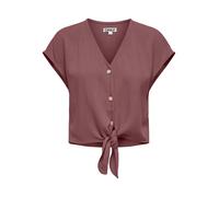 Kurzarmbluse ONLY "ONLSIESTA SS KNOT LIN BL SHIRT PNT NOOS", Damen, Gr. L, rose braun, Web, Obermaterial: 80% Viskose, 20% Leinen, unifarben, regular fit kurz, V-Ausschnitt, Blusen, Viskosemischung, r