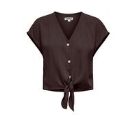 Kurzarmbluse ONLY "ONLSIESTA SS KNOT LIN BL SHIRT PNT NOOS", Damen, Gr. XS, schwarz coffee, Web, Obermaterial: 80% Viskose, 20% Leinen, unifarben, regular fit kurz, V-Ausschnitt, Blusen, Viskosemischu