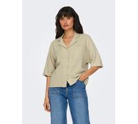Kurzarmbluse ONLY "ONLTHYRA LIFE SS SHIRT NOOS WVN", Damen, Gr. M, beige (oxford tan), Web, Obermaterial: 100% Baumwolle, unifarben, regular fit normal, V-Ausschnitt, Blusen (41576253-M) oxford tan
