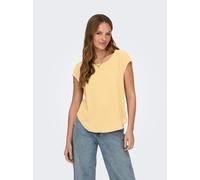 Kurzarmbluse ONLY "ONLVIC - feminines Blusenshirt in lockerer Form", Damen, Gr. 34, sunlight, Web, Obermaterial: 97% Polyester, 3% Elasthan, unifarben, regular fit Po-bedeckend, Rundhals, Blusen, Mate