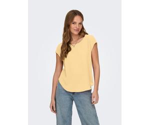 Kurzarmbluse ONLY "ONLVIC - feminines Blusenshirt in lockerer Form", Damen, Gr. 34, sunlight, Web, Obermaterial: 97% Polyester, 3% Elasthan, unifarben, regular fit Po-bedeckend, Rundhals, Blusen, Mate